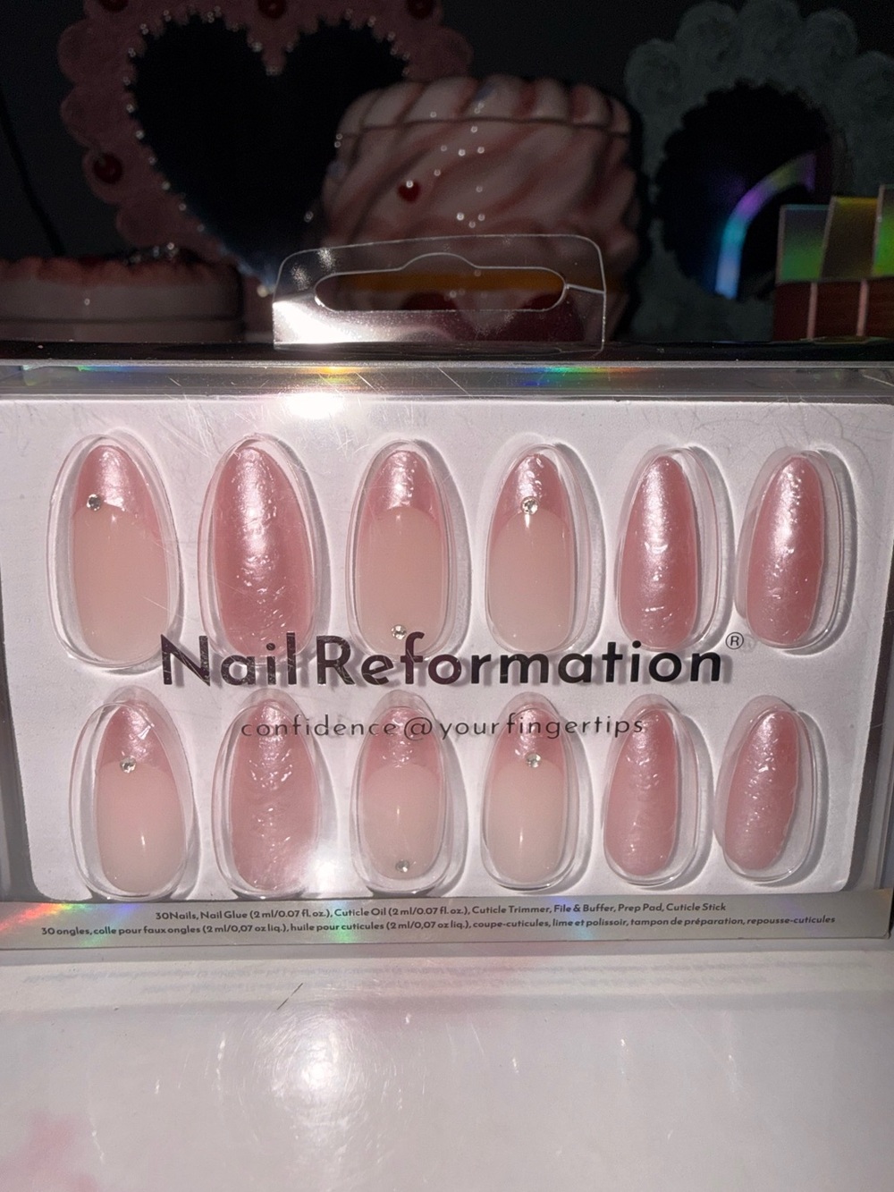 Nail Reformation Pink Pearl Press-On Nails with Rhinestone Press On
